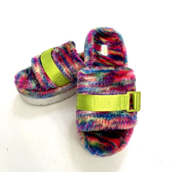 NWOB UGG Fluffita Pixelate Slide Sandals | Size 9 Multicolor Faux Shearling - Picture 4 of 9